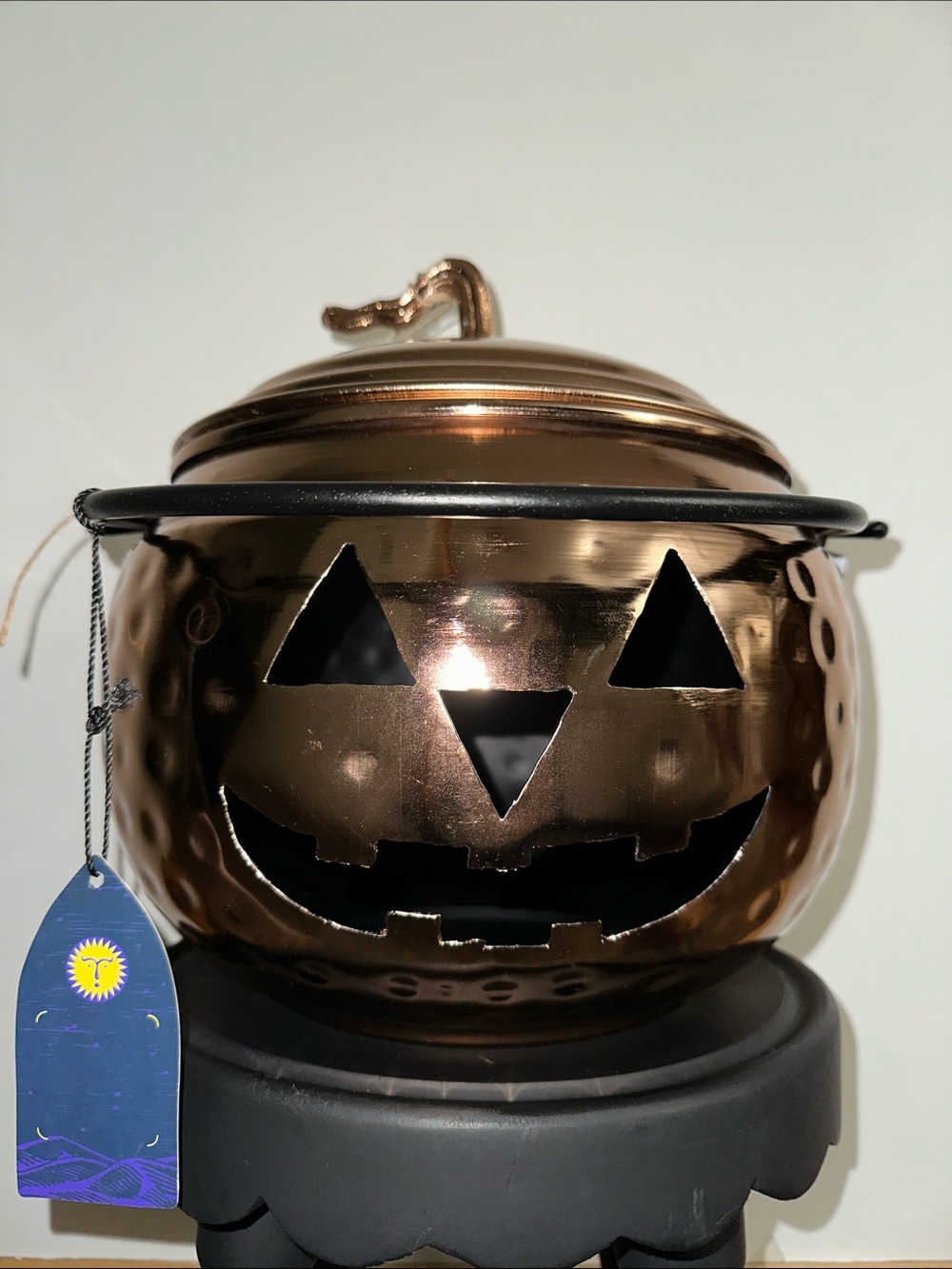 Metallic Copper Jack-O'-Lantern Decorative Candy Cauldron - Home Accents